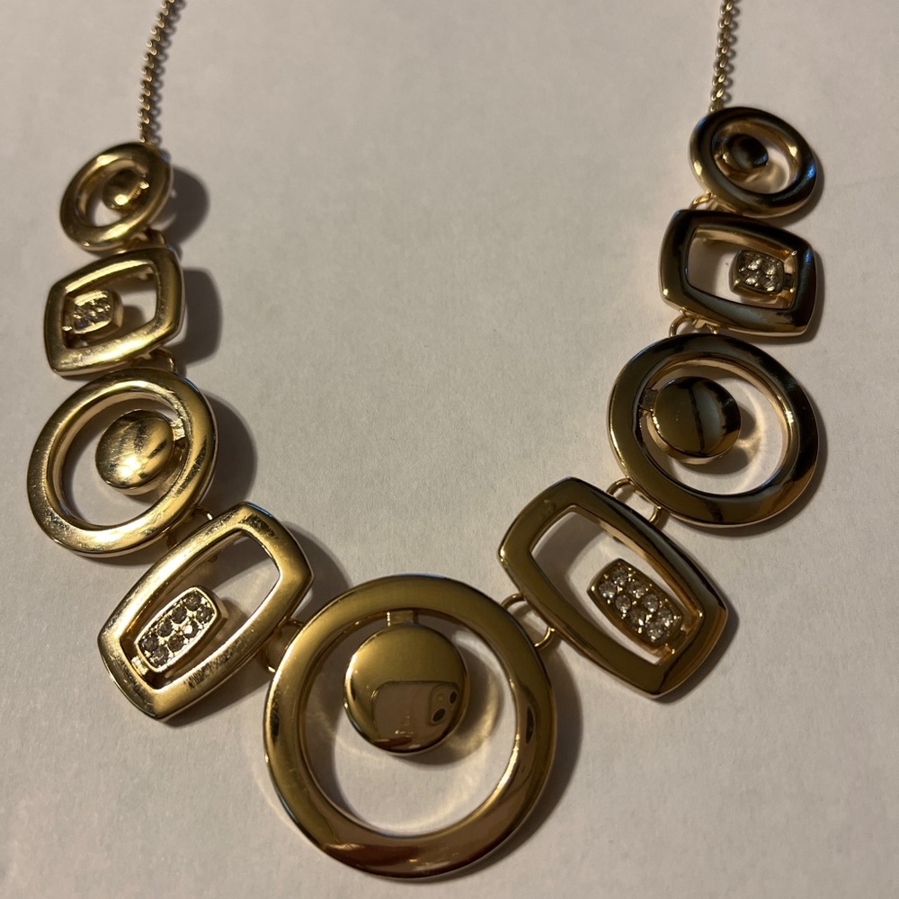 White House Black Market Gold-tone Rhinestone Statement Necklace.